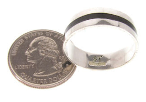 Southwestern Sterling Silver Onyx Ring Band Size 6-3/4 PS59727