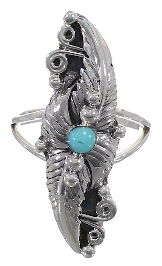 Silver Turquoise Southwestern Leaf Jewelry Ring Size 6-1/2 YS60234