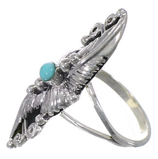Silver Turquoise Southwestern Leaf Jewelry Ring Size 6-1/2 YS60234