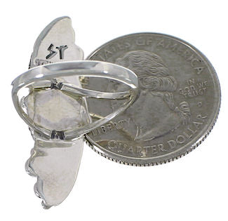 Silver Turquoise Southwestern Leaf Jewelry Ring Size 6-1/2 YS60234