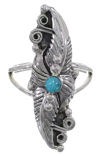 Silver And Turquoise Southwestern Leaf Jewelry Ring Size 4-3/4 YS60300