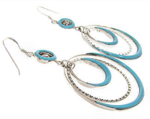 Turquoise Inlay And Silver Hook Earrings IS59666