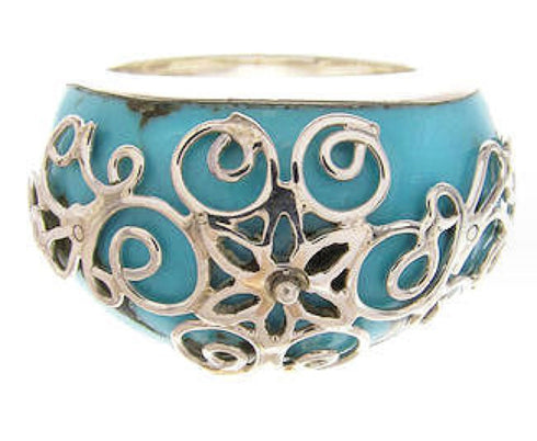 Turquoise Silver Jewelry Southwest Ring Size 6-3/4 YS61084