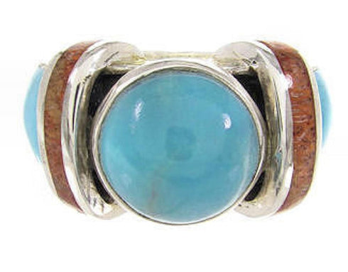 Southwestern Turquoise Apple Coral Jewelryl Ring Size 6-1/4 BW62715