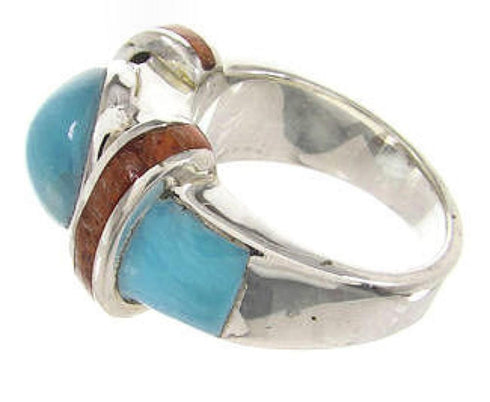 Southwestern Turquoise Apple Coral Jewelryl Ring Size 6-1/4 BW62715