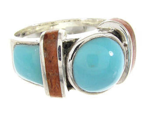 Turquoise And Apple Coral Southwest Ring Size 5-1/4 BW62734