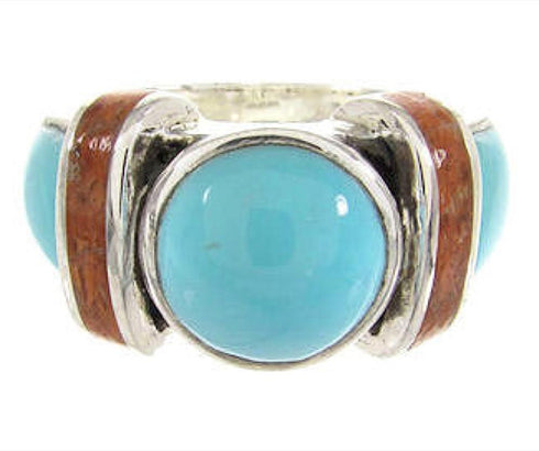 Turquoise And Apple Coral Southwest Ring Size 5-1/4 BW62734