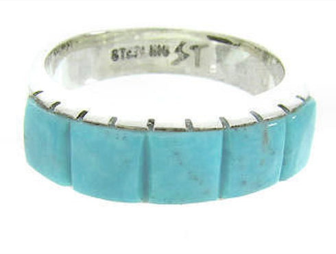Turquoise Inlay And Genuine Sterling Silver Ring Size 8-1/4 CW63689