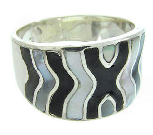 Jet Mother Of Pearl Sterling Silver Southwest Ring Size 4-3/4 AW63781