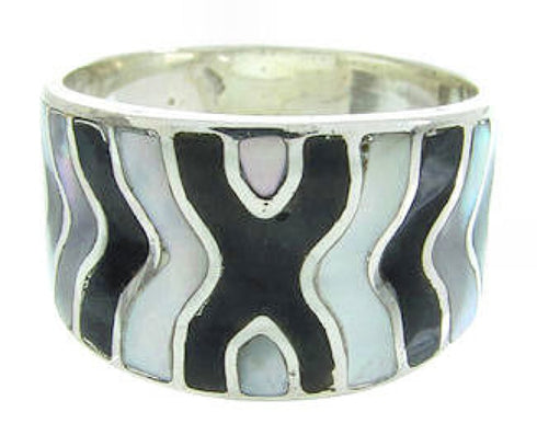 Jet And Mother Of Pearl Inlay Silver Southwest Ring Size 5 AW63763