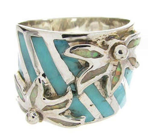 Sterling Silver Opal And Turquoise Ring Size 4-3/4 IS60641