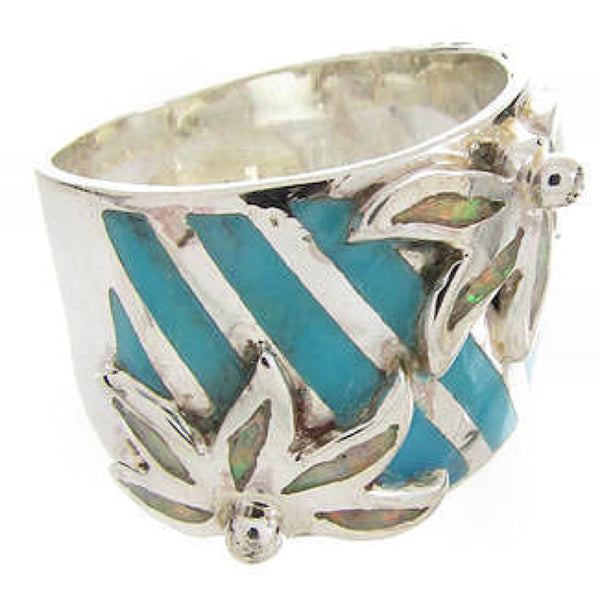 Floral Turquoise Opal Inlay Sterling Silver Ring Size 5-1/4 IS60649