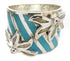 Floral Turquoise Opal Inlay Sterling Silver Ring Size 5-1/4 IS60649