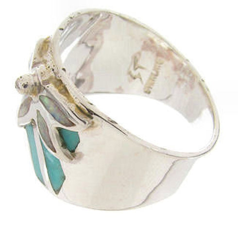 Turquoise Floral Silver Ring Opal Inlay Jewelry Size 5-3/4 IS60695