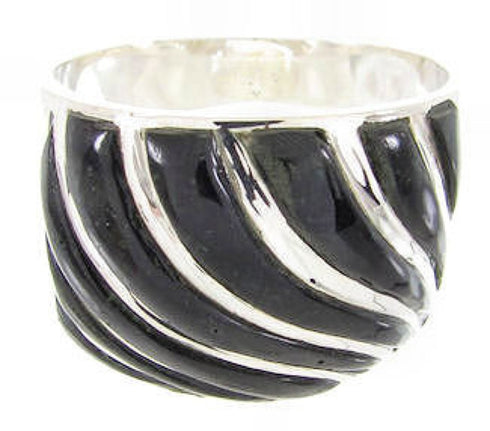 Southwest Silver Onyx Inlay Jewelry Ring Size 6-1/4 YS61585