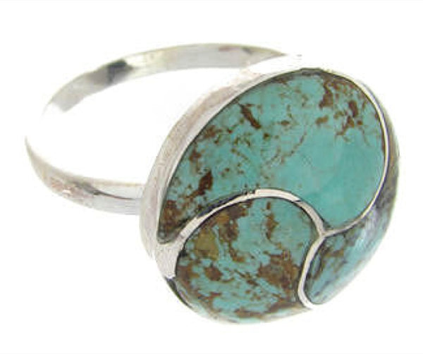 Turquoise Inlay Silver Southwest Jewelry Ring Size 7-1/4 YS63438
