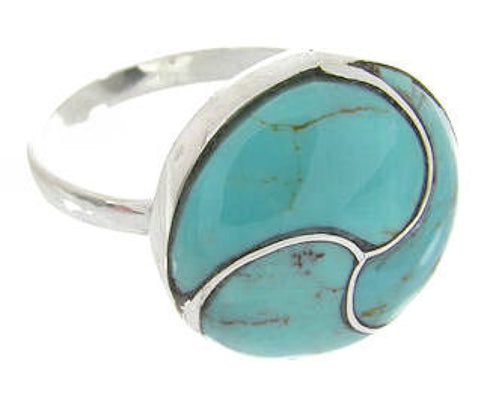Southwest Silver Turquoise Inlay Jewelry Ring Size 6-3/4 YS63451
