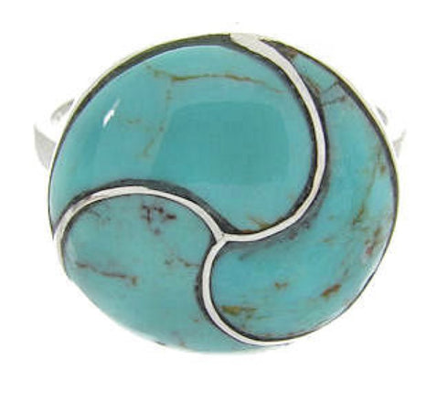 Southwest Silver Turquoise Inlay Jewelry Ring Size 6-3/4 YS63451