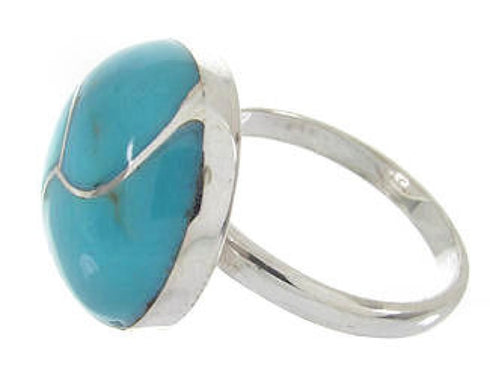 Turquoise Inlay And Genuine Sterling Silver Southwestern Ring Size 7-3/4 AX87680