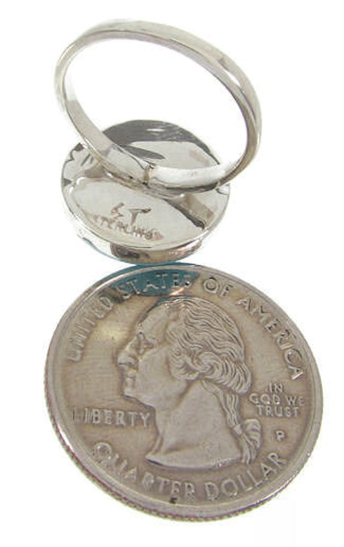 Turquoise Inlay And Genuine Sterling Silver Southwestern Ring Size 7-3/4 AX87680