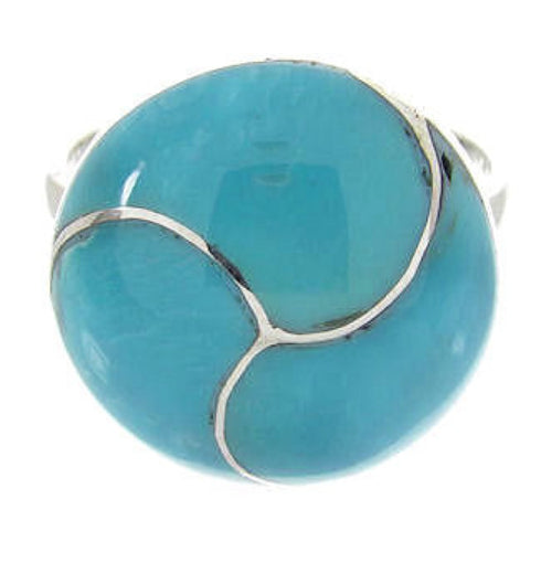 Southwest Sterling Silver And Turquoise Inlay Ring Size 7-1/2 YS63527