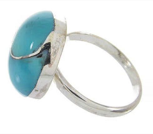Southwest Sterling Silver And Turquoise Inlay Ring Size 7-1/2 YS63527