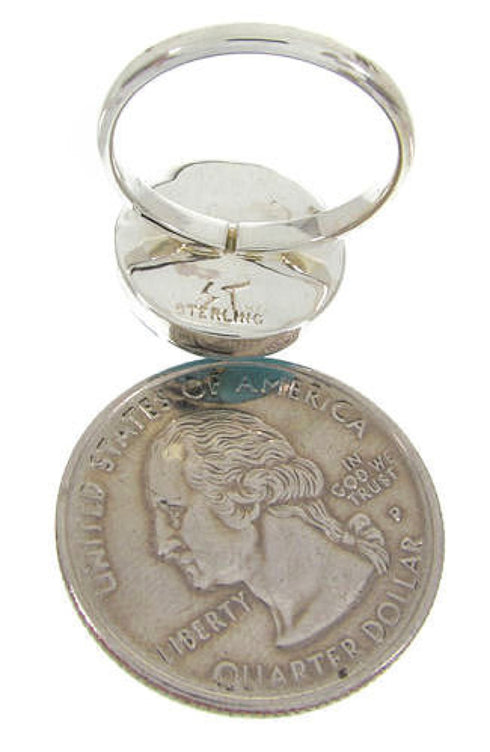 Southwest Sterling Silver And Turquoise Inlay Ring Size 7-1/2 YS63527