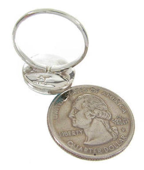 Southwestern Turquoise Inlay Silver Ring Size 7-1/2 YS63539