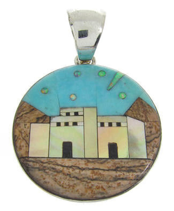 Multicolor Silver Native American Village Design Pendant YS63120
