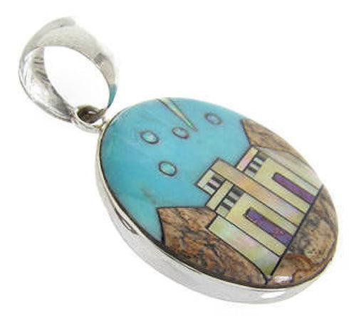 Multicolor Silver Native American Village Design Pendant YS63122