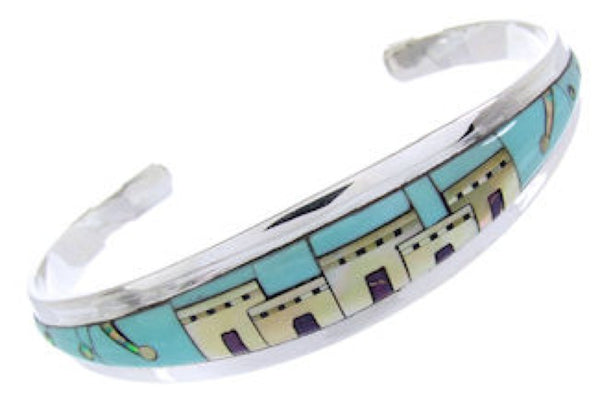 Silver Multicolor Native American Village Design Cuff Bracelet YS66683