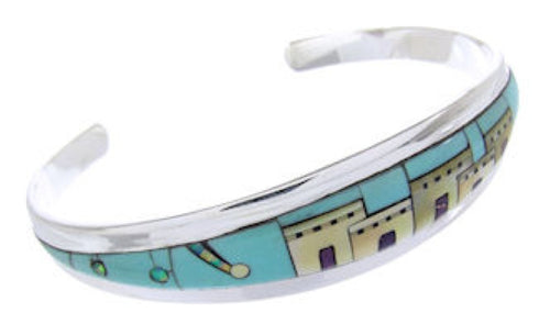 Silver Multicolor Native American Village Design Cuff Bracelet YS66683