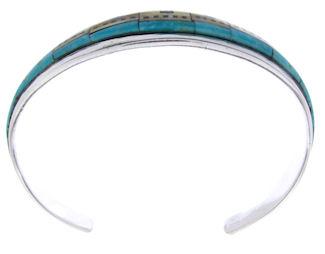 Sterling Silver Native American Village Design Multicolor Cuff Bracelet YS66686