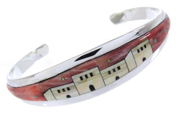 Silver Multicolor Native American Design Cuff Bracelet YS66679