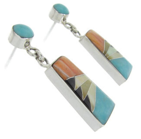 Sterling Silver Multicolor Inlay Post Dangle Earrings FS62350