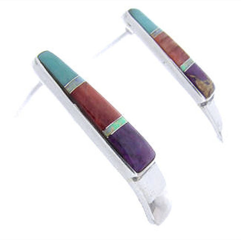 Sterling Silver Multicolor Inlay Post Southwestern Earrings PS63340