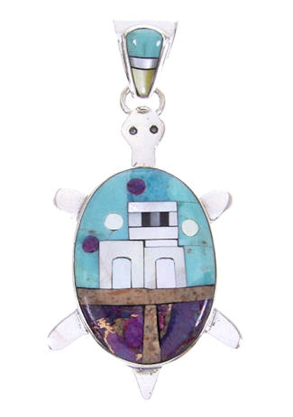 Multicolor Native American Village Design Turtle Pendant YS63577