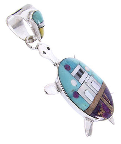 Multicolor Native American Village Design Turtle Pendant YS63577