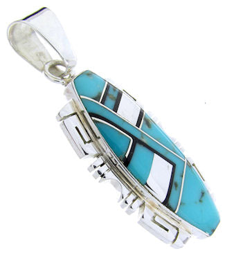 Sterling Silver Turquoise Jet Inlay Pendant Jewelry JW66034