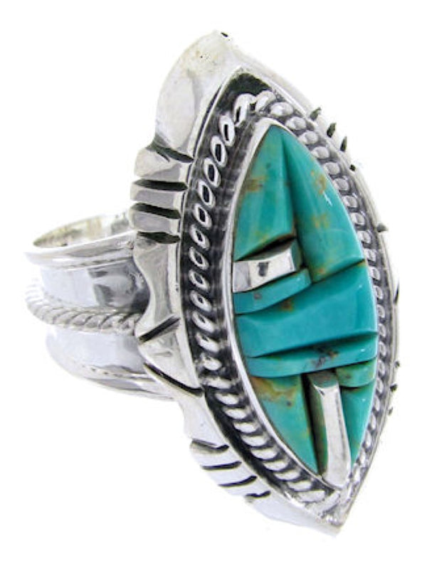 Southwest Sterling Silver Turquoise Inlay Ring Size 7-3/4 BW66788