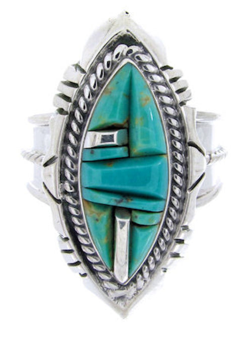 Southwest Sterling Silver Turquoise Inlay Ring Size 7-3/4 BW66788