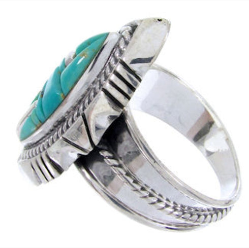 Southwest Sterling Silver Turquoise Inlay Ring Size 7-3/4 BW66788