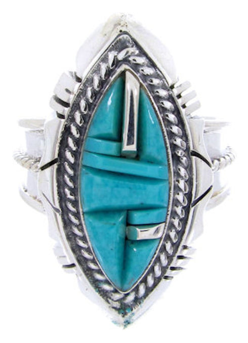 Turquoise Inlay Southwest Silver Jewelry Ring Size 6-1/2 BW66994