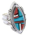 Turquoise And Coral Inlay Silver Jewelry Ring Size 6-1/2 BW67009