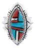 Southwest Turquoise Coral Inlay Jewelry Ring Size 4-3/4 BW67011