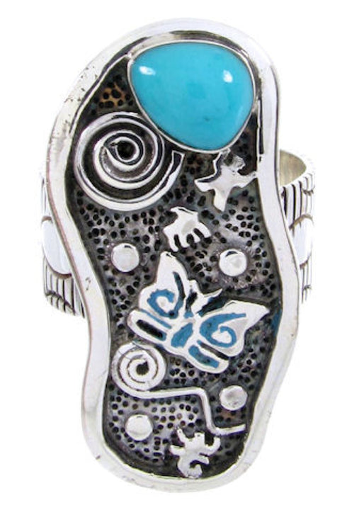 Turquoise Butterfly Silver Southwestern Ring Size 7-3/4 MW66866
