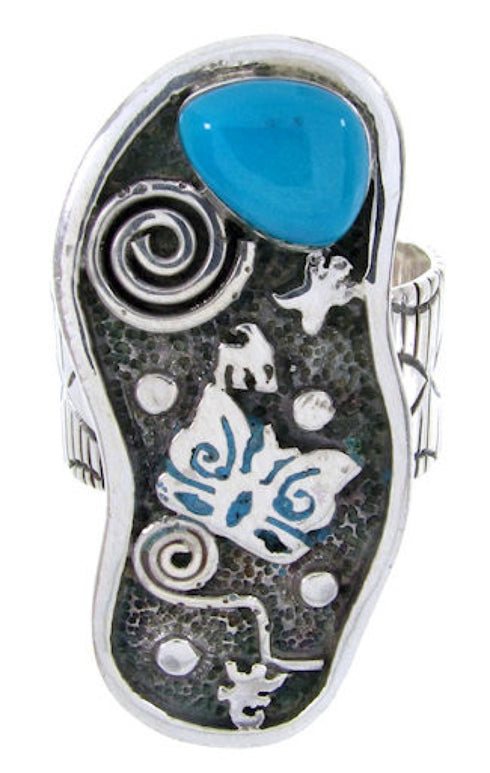 Turquoise Butterfly Silver Southwest Jewelry Ring Size 7-3/4 MW66869