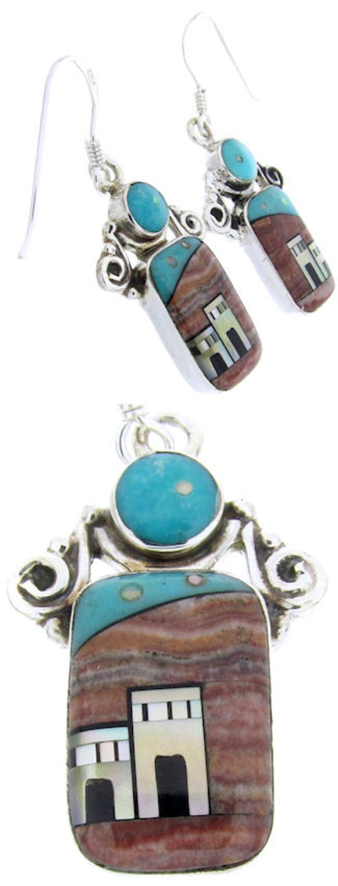 Multicolor Sterling Silver Native American Design Earrings YS67108