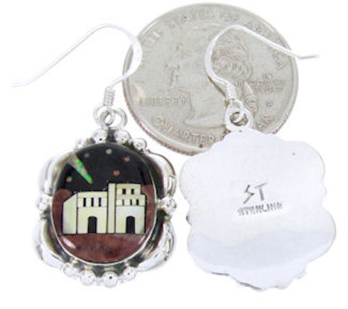 Multicolor Native American Village Design Silver Earrings YS67115