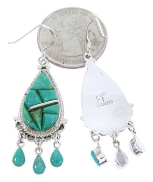 Southwest Turquoise Sterling Silver Jewelry Hook Earrings MW66572
